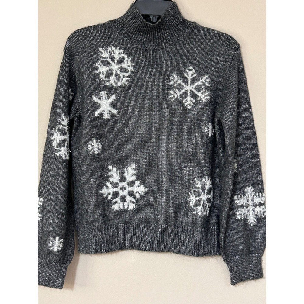 Cupcakes and Cashmere Womens XS Gray Snowflake Mock Neck Holiday Sweater